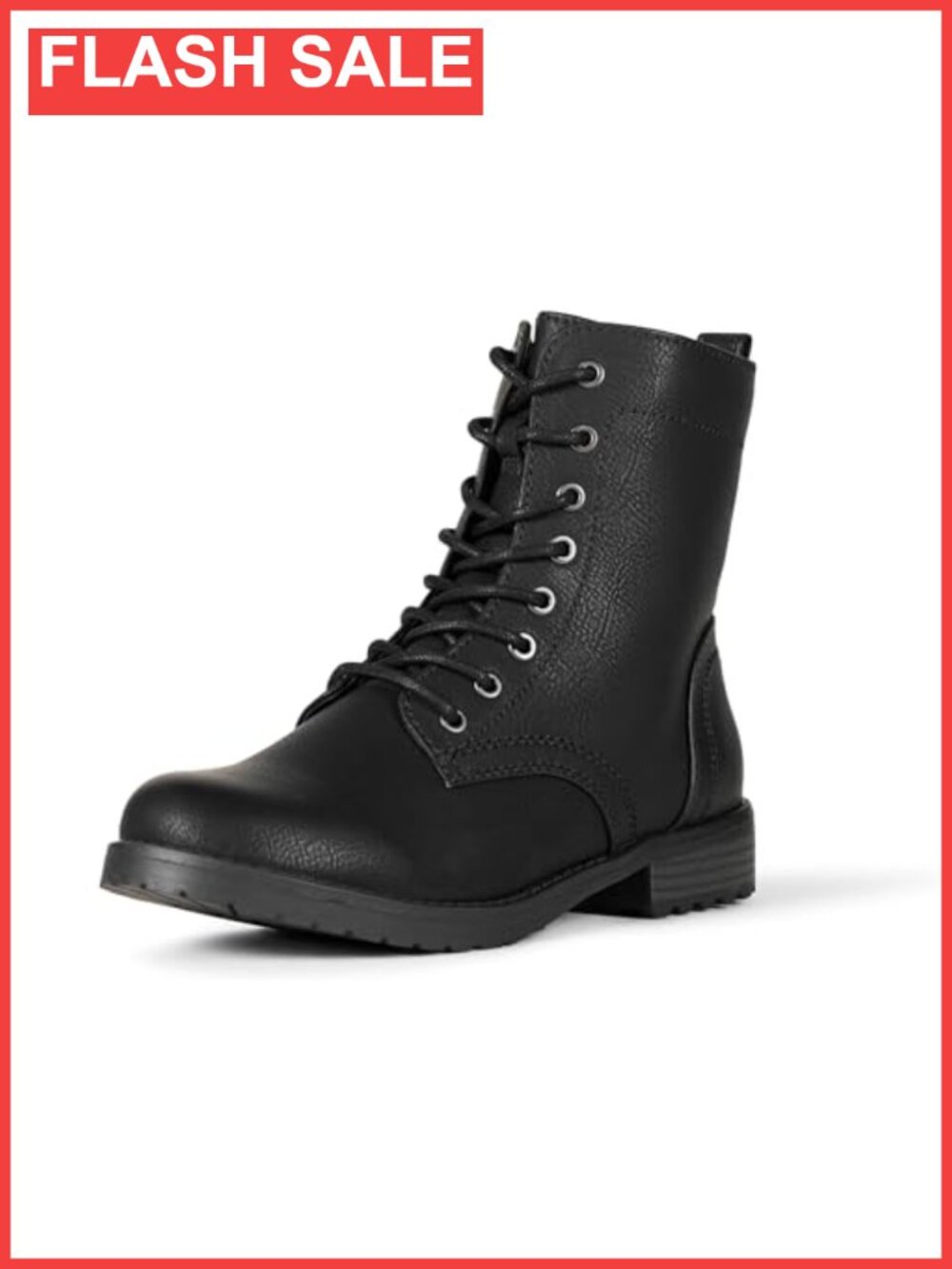 Lace-Up Combat Ankle Boots Faux Leather Lug Sole Side Zipper Womens